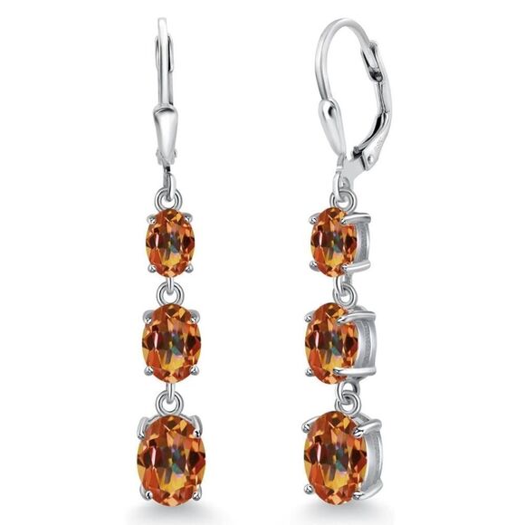 925 Sterling Silver with 6.0C ttw 3 Stone Ecstasy Mystic Topaz Drop Earrings - Picture 1 of 5